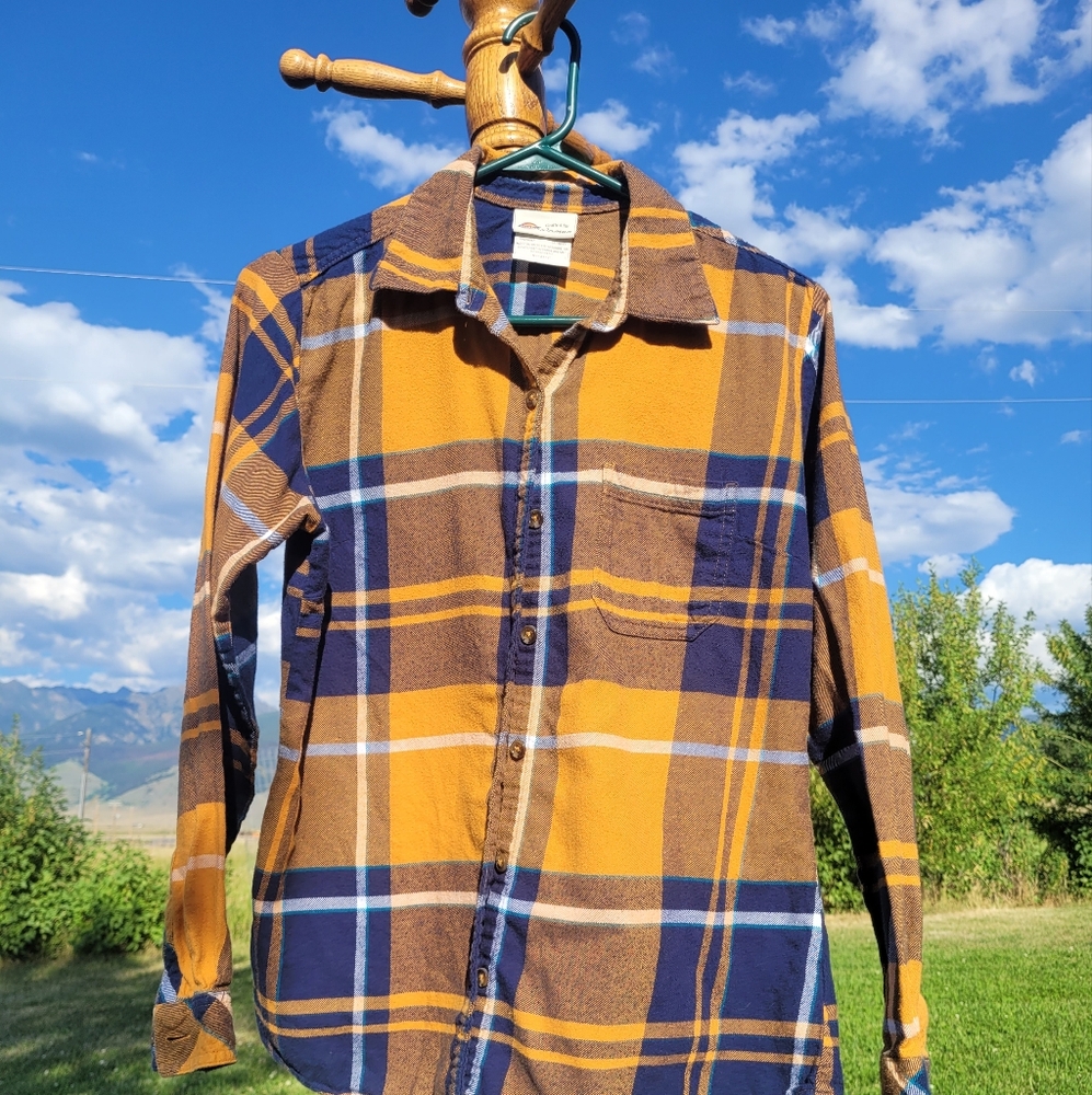 Montana State Footballerers!Dickies W's GoldAndBlue Plaid Flannel Shirt, Small